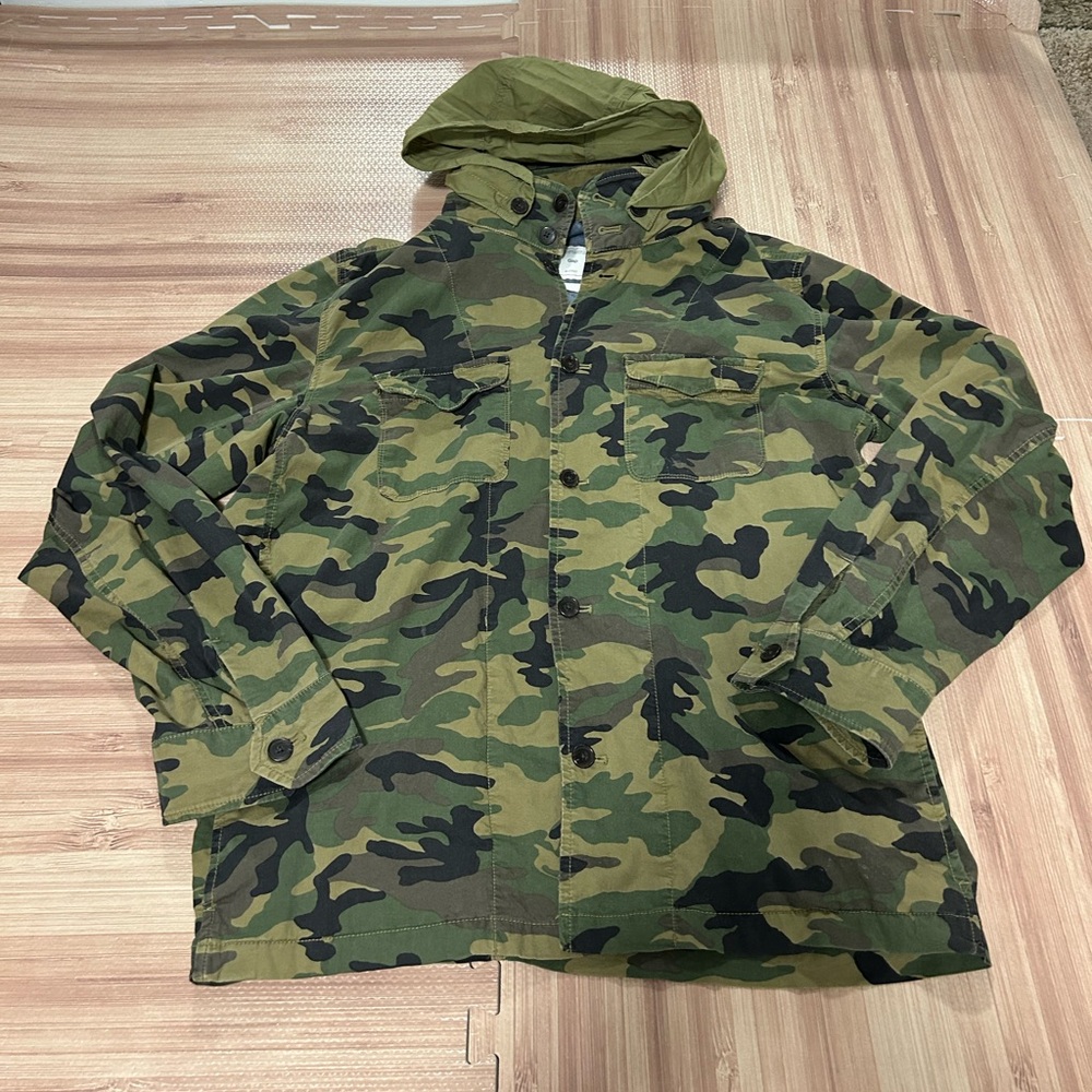 gap canvas military fatigue camo leightweight jacket coat tuck away hood